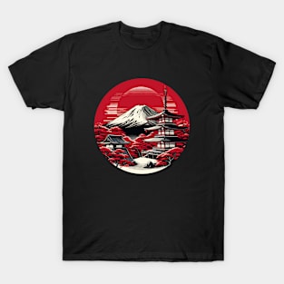 Mount Fuji in Crimson - Japanese T-Shirt